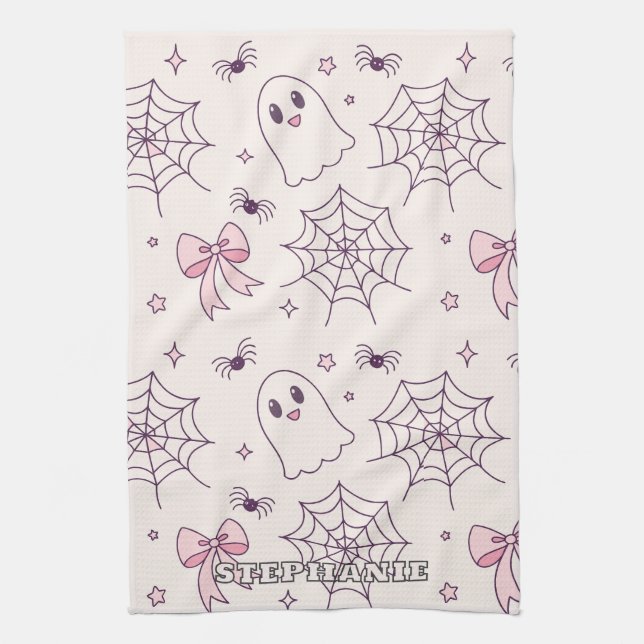 Linge De Cuisine Cute Halloween Ghost & Spiderweb Motif (Vertical)