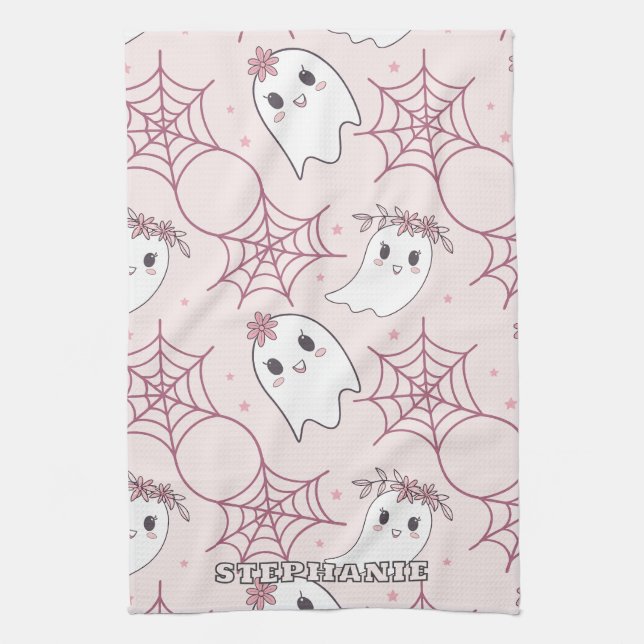 Linge De Cuisine Cute Halloween Ghost & Spiderweb Motif (2) (Vertical)