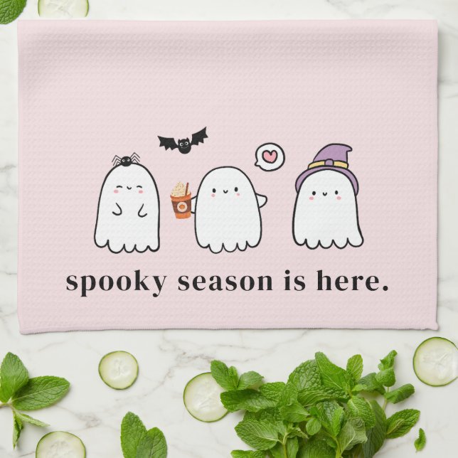 Linge De Cuisine Cute Halloween Ghosts Spooky Season Pink (Plié)