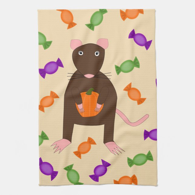 Linge De Cuisine Cute Halloween Rat et Citrouille (Vertical)