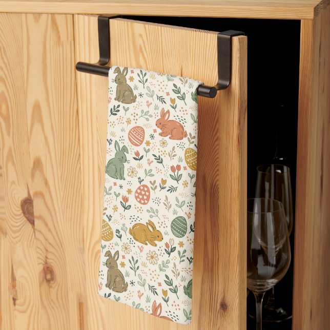 Linge De Cuisine Cute Hand Drawn Spring Bunnies Kitchen Towel (Pliage en tiers)
