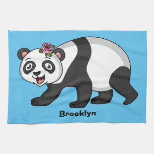 Linge De Cuisine Cute happy panda bear with flower cartoon