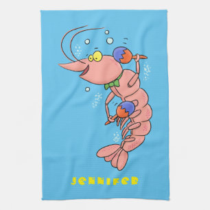 Linge De Cuisine Cute happy shrimp, dessin animé de crevettes