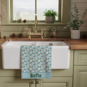 Linge De Cuisine Cute kawaii kitty motif azure bleu nom