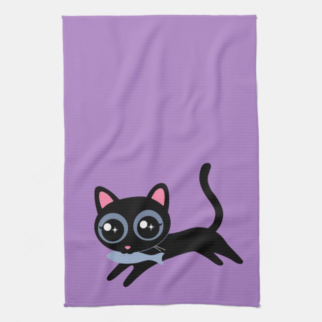 Linge De Cuisine Cute Kitty Chat avec un cadeau de poisson pour Gir (Vertical)