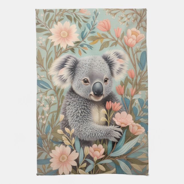 Linge De Cuisine Cute Koala Elegant Pastel Floral (Vertical)
