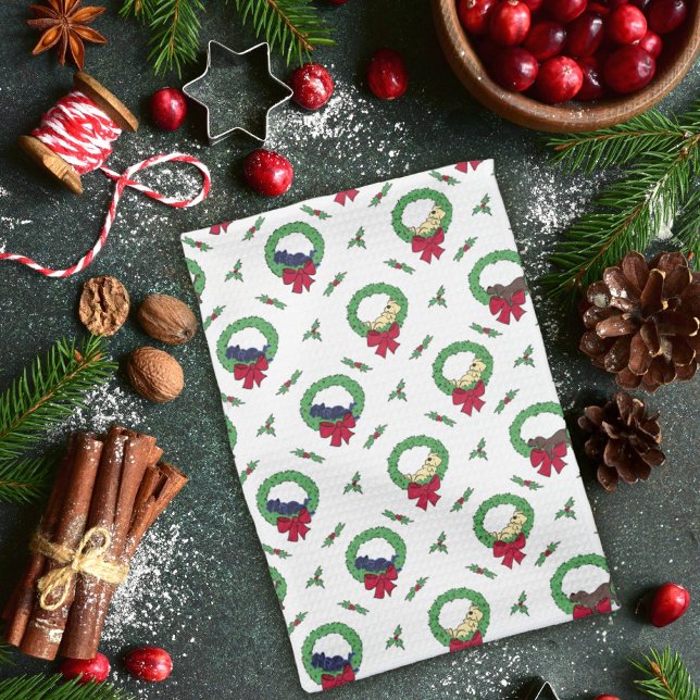 Linge De Cuisine Cute Lab Puppy Holiday Wreaths Motif (Créateur téléchargé)