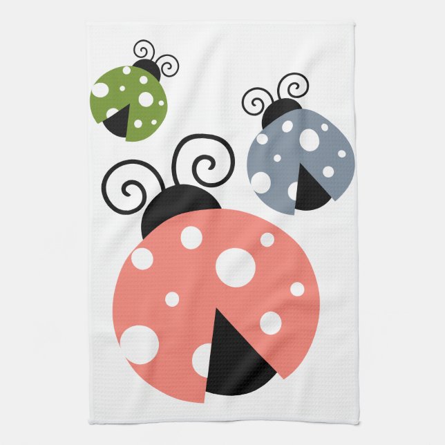 Linge De Cuisine Cute Ladybug Maman & Ladybug Baby Pink Green Blue (Vertical)