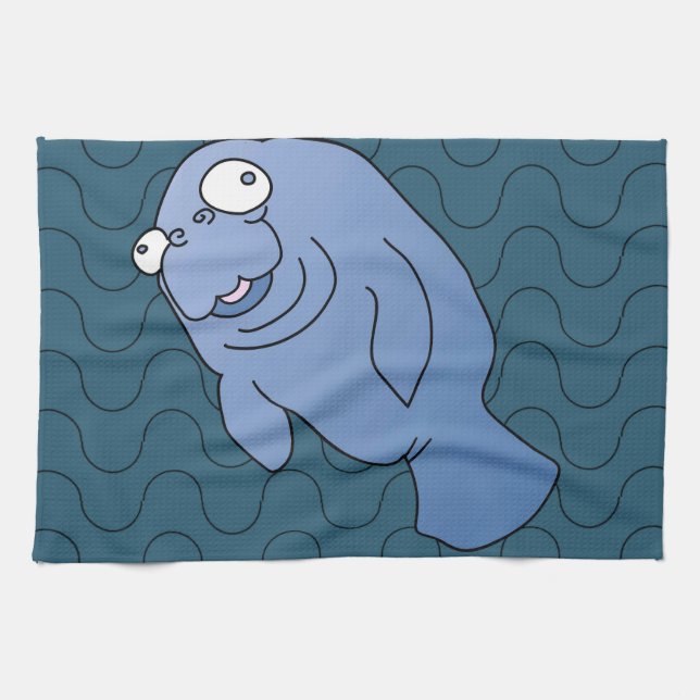 Linge De Cuisine Cute Manatee Hugger Cartographier animal (Horizontal)
