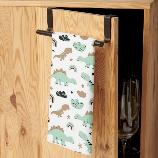 Linge De Cuisine Cute Mint Green Dinosaur Motif (Pliage en tiers)