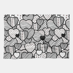 Linge De Cuisine Cute noir blanc coeurs motif