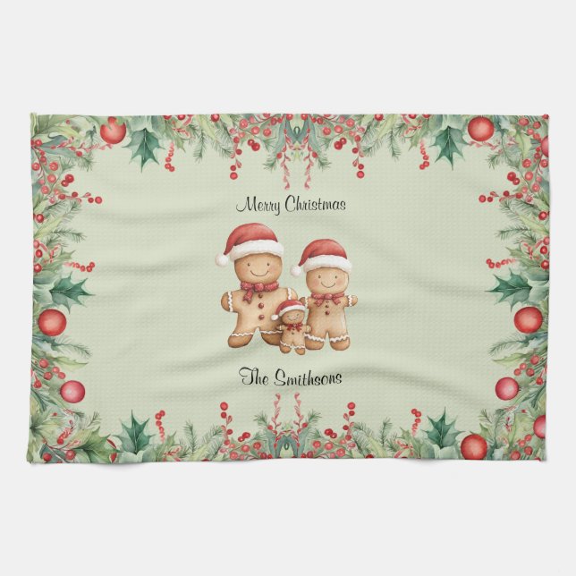 Linge De Cuisine Cute pain d'épices Cookie Famille Noël Cuisine T (Horizontal)