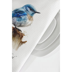Linge De Cuisine Cute Petite Montagne Bluebird Aquarelle, personnal