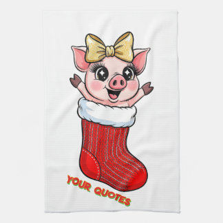 Linge De Cuisine Cute Pig in Christmas Stocking