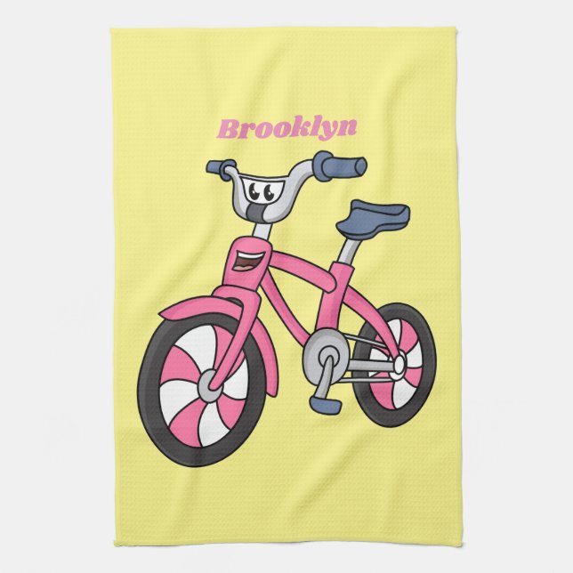 Linge De Cuisine Cute pink kids bicycle cartoon illustration (Vertical)