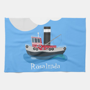 Linge De Cuisine Cute red fishing trawler boat cartoon