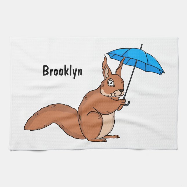Linge De Cuisine Cute red squirrel with umbrella cartoon  (Horizontal)