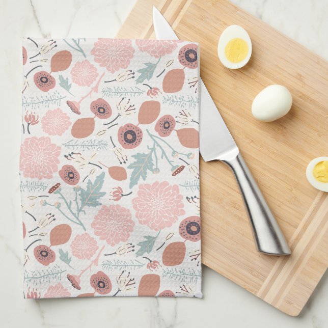 Linge De Cuisine Cute Repeat Floral Rose Cream Botanique Imprimer (Quart Plié)