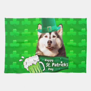 Linge De Cuisine Cute Siberian Husky Chien Casquette St. Patrick's 