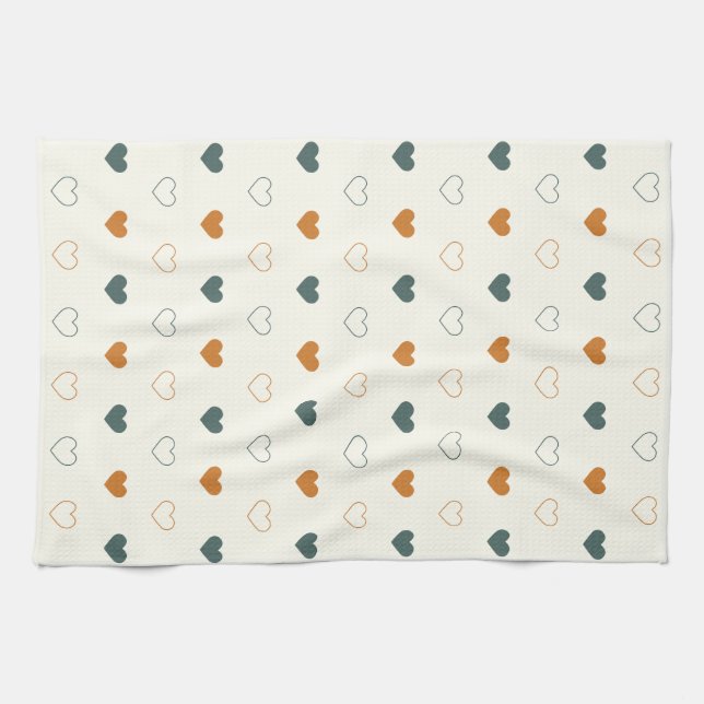 Linge De Cuisine Cute Simple Heart Pattern Orange Cream Green (Horizontal)