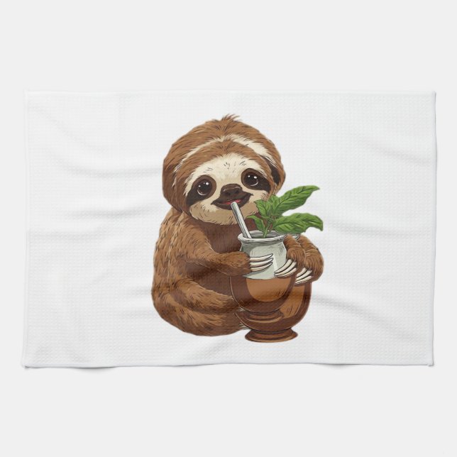 Linge De Cuisine Cute Sloth Drinking Yerba Mate � Adorable Kawaii A (Horizontal)