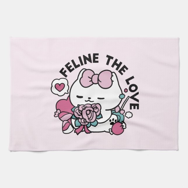 Linge De Cuisine Cute Valentine's Cat Design - Feline the Love (Horizontal)