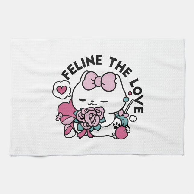 Linge De Cuisine Cute Valentine's Cat Design - Feline the Love (Horizontal)