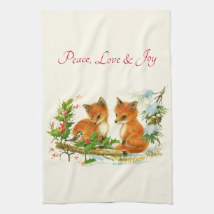 Linge De Cuisine Cute Vintage Foxes Retro Christmas Scene