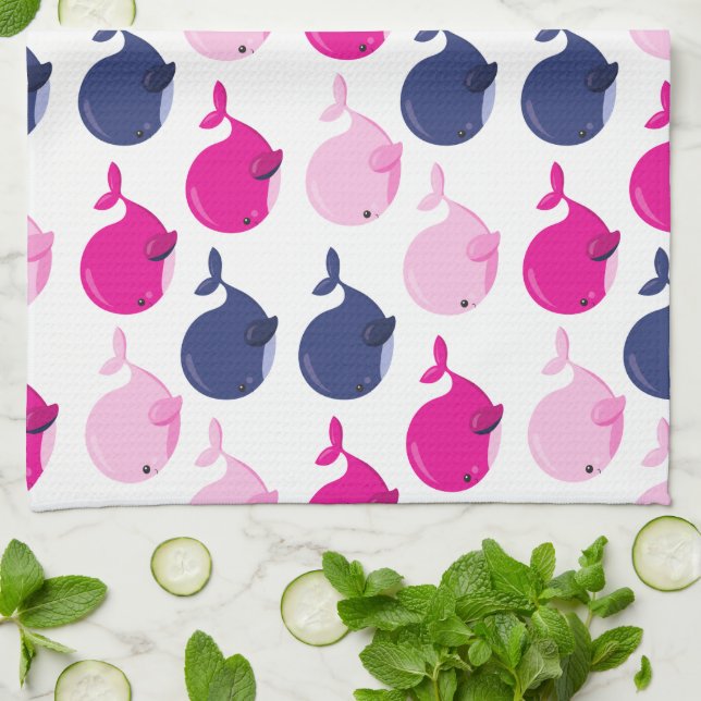 Linge De Cuisine Cute Whales, Pattern of Whales, Sea Animals (Plié)