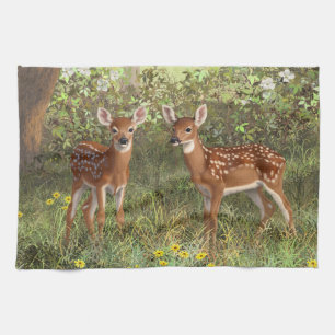 Linge De Cuisine Cute White Deer Twin Fawns
