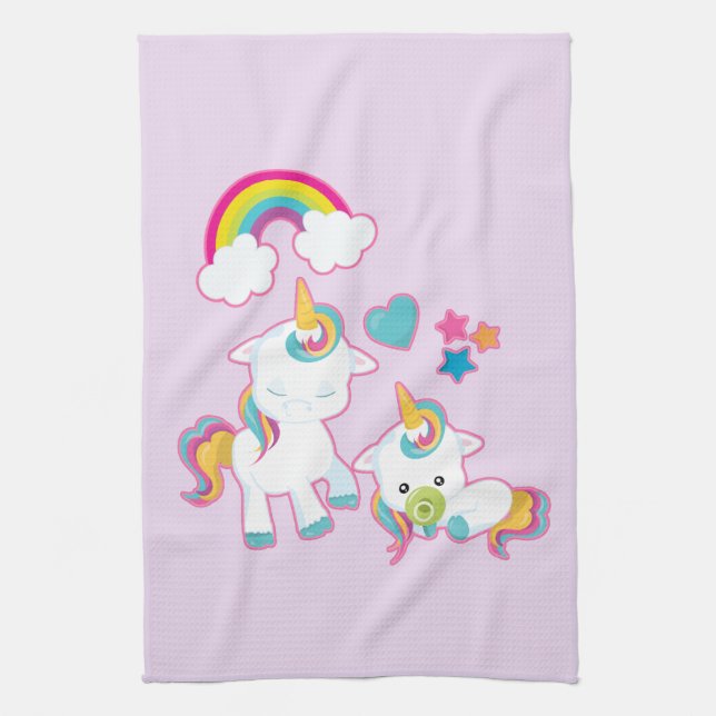 Linge De Cuisine Cute White Unicorns Magical Mama & Baby (Vertical)