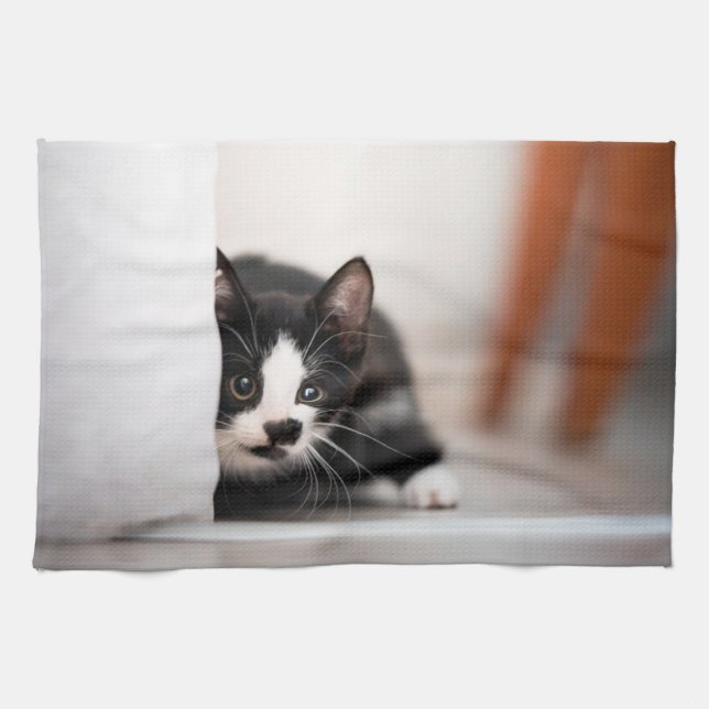 Linge De Cuisine Cutest Baby Animals | Black & White Kitten (Horizontal)