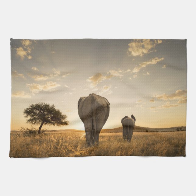 Linge De Cuisine Cutest Baby Animals | Elephant Calf & Mother (Horizontal)