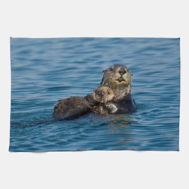 Linge De Cuisine Cutest Baby Animals | Mother & Baby Sea Otter (Horizontal)