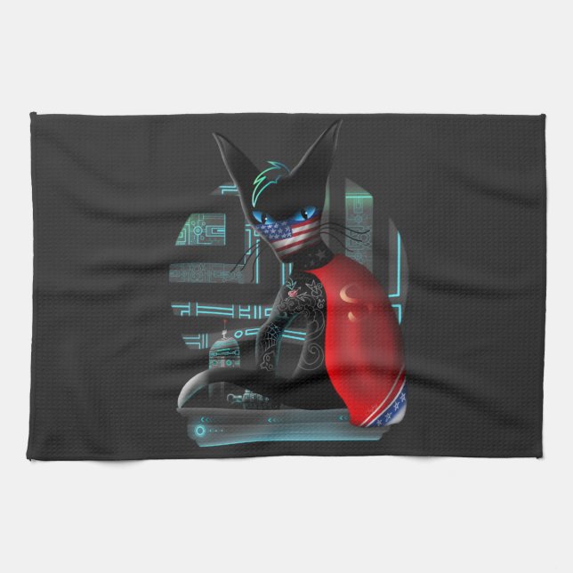 Linge De Cuisine Cyberpunk Ninja Chat noir (Horizontal)