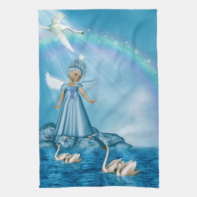 Linge De Cuisine Cygnes Blanches Et Angel (Vertical)