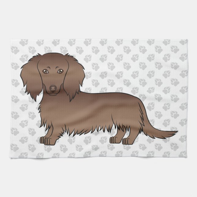 Linge De Cuisine Dachshund à longs poils au chocolat Chien de dessi (Horizontal)