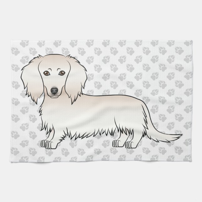 Linge De Cuisine Dachshund à longs poils crème Chien de dessin anim (Horizontal)
