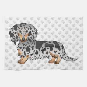 Linge De Cuisine Dachshund à poil long noir et tan panaché & pattes
