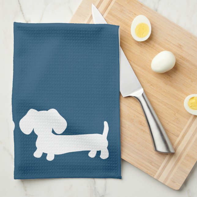 Linge De Cuisine Dachshund Blue Dish Towel pour Amoureux de les chi (Quart Plié)