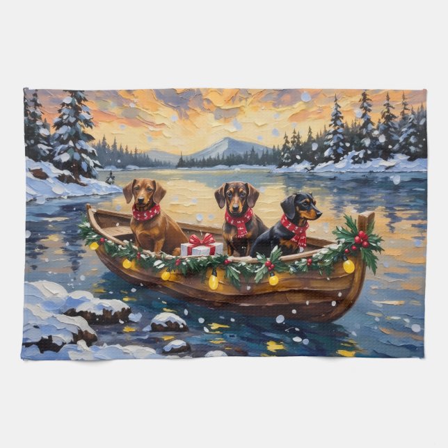 Linge De Cuisine Dachshund Christmas Boat Holiday (Horizontal)