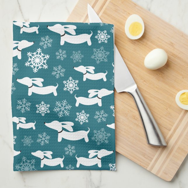 Linge De Cuisine Dachshund Christmas Chef Cadeau Turquoise (Quart Plié)