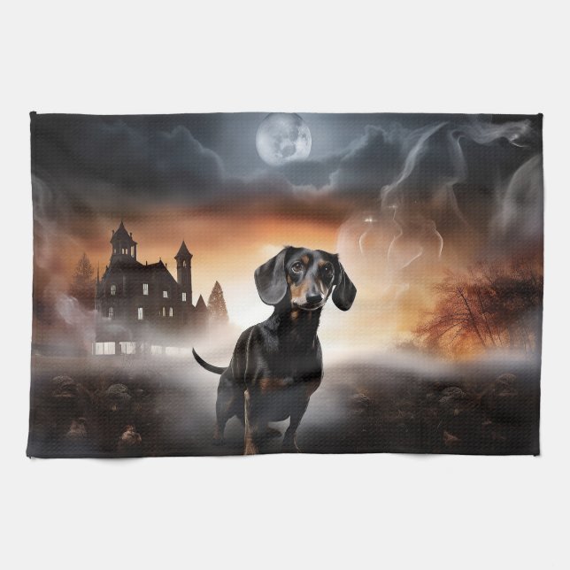 Linge De Cuisine Dachshund Halloween effroi (Horizontal)