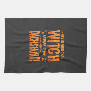 Linge De Cuisine Dachshund Halloween Sorcière Avertissement Typogra