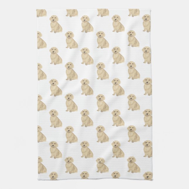 Linge De Cuisine Dachshund (Long Haired, Crème Fawn Tan) (Vertical)