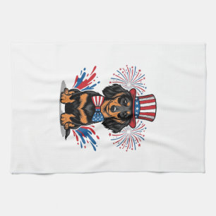 Linge De Cuisine Dachshund patriotique feux d'artifice art vectorie