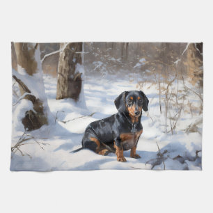 Linge De Cuisine Dachshund Qu'Il Neige Noël