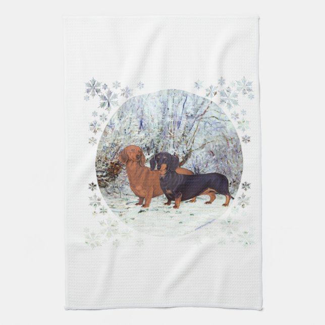 Linge De Cuisine Dachshunds dans la Neige (Vertical)