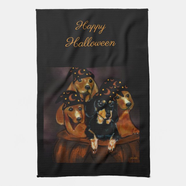 Linge De Cuisine Dachshunds d'Halloween (Vertical)