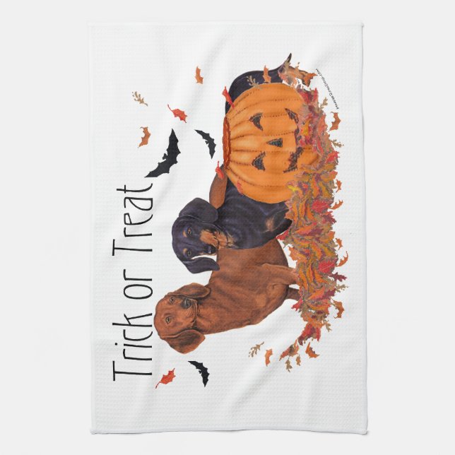 Linge De Cuisine Dachshunds Halloween (Vertical)